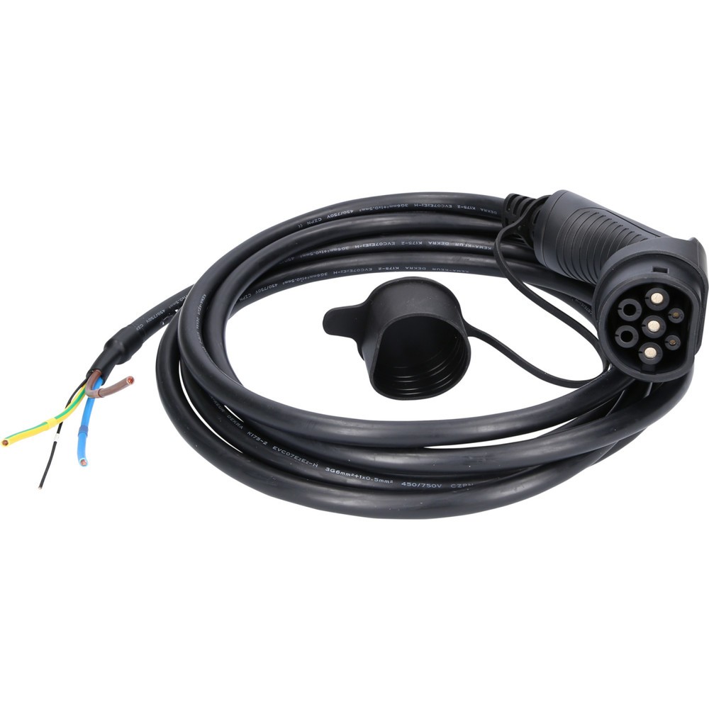 Produktabbildung: KS TOOLS efuturo Ladekabel gerade, Ende offen auf Typ 2 Stecker zum Anschluss an eine Wallbox, 1 Phase, bis zu 7,4 kW, 32 A, 230 V, Mode 3, 5 Meter