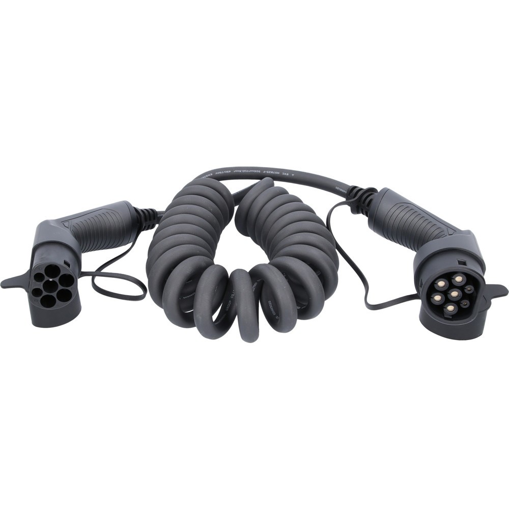 Produktabbildung: KS TOOLS efuturo Spiralladekabel Typ 2 auf Typ 2 Stecker, 3 Phasen, bis zu 22 kW, 32 A, 400 V, Mode 3, 5 Meter