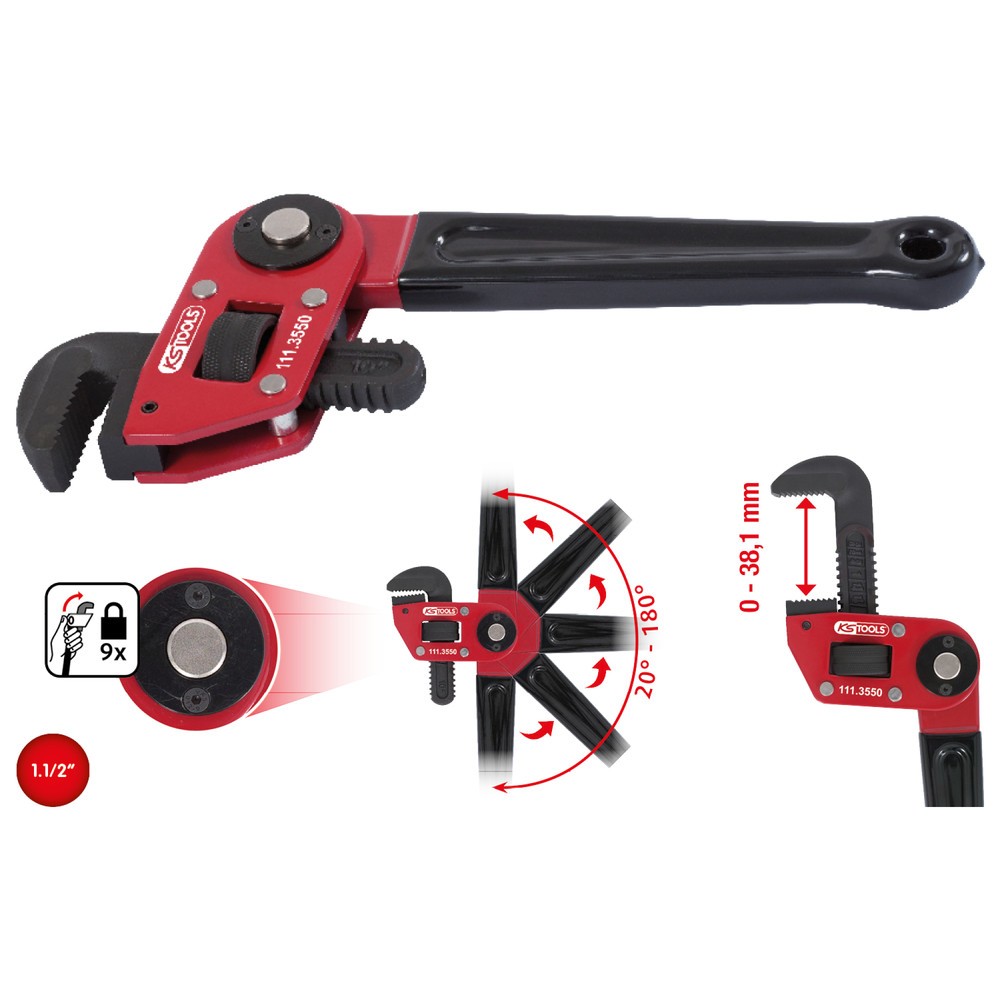 Produktabbildung Nr. 7: KS TOOLS Einhand-Rohrzange 1.1/2" mit verstellbarem Kopf