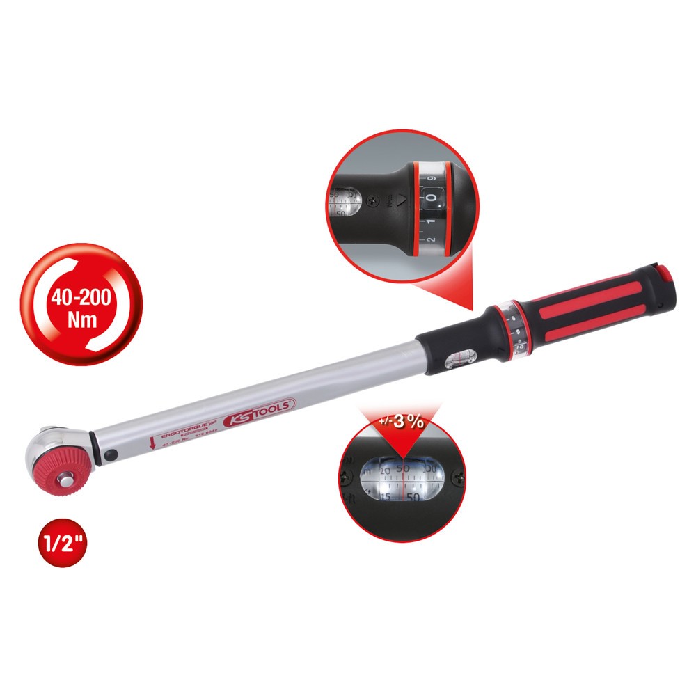 Produktabbildung Nr. 16: KS TOOLS 1/2" ERGOTORQUEprecision Drehmomentschlüssel 40-200 Nm mit Quick-Lock Drehknopf-Umsteck-Ratschenkopf