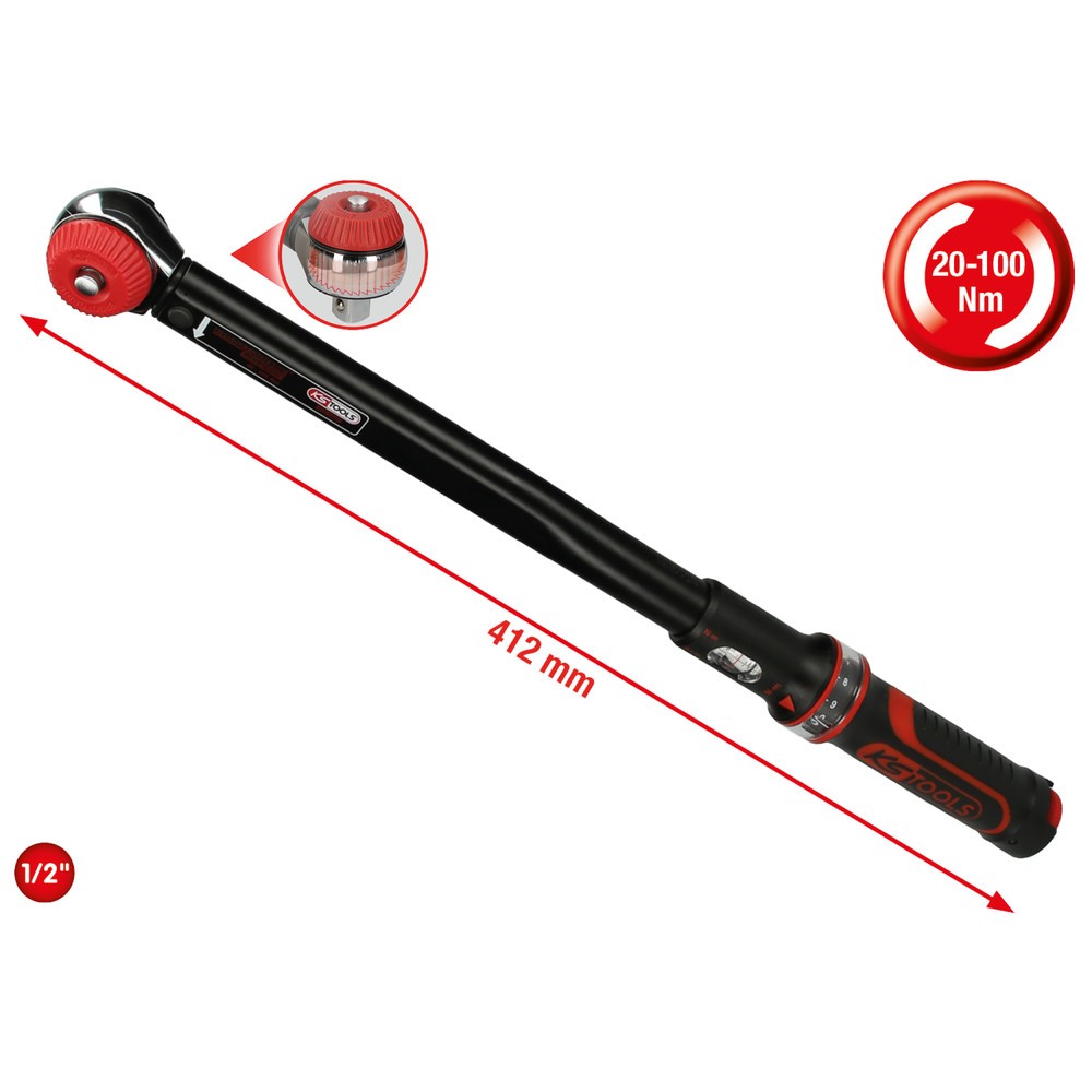 Produktabbildung Nr. 7: KS TOOLS 1/2" ERGOTORQUE®precision Ratschen-Drehmomentschlüssel Drehknopf, 20-100Nm