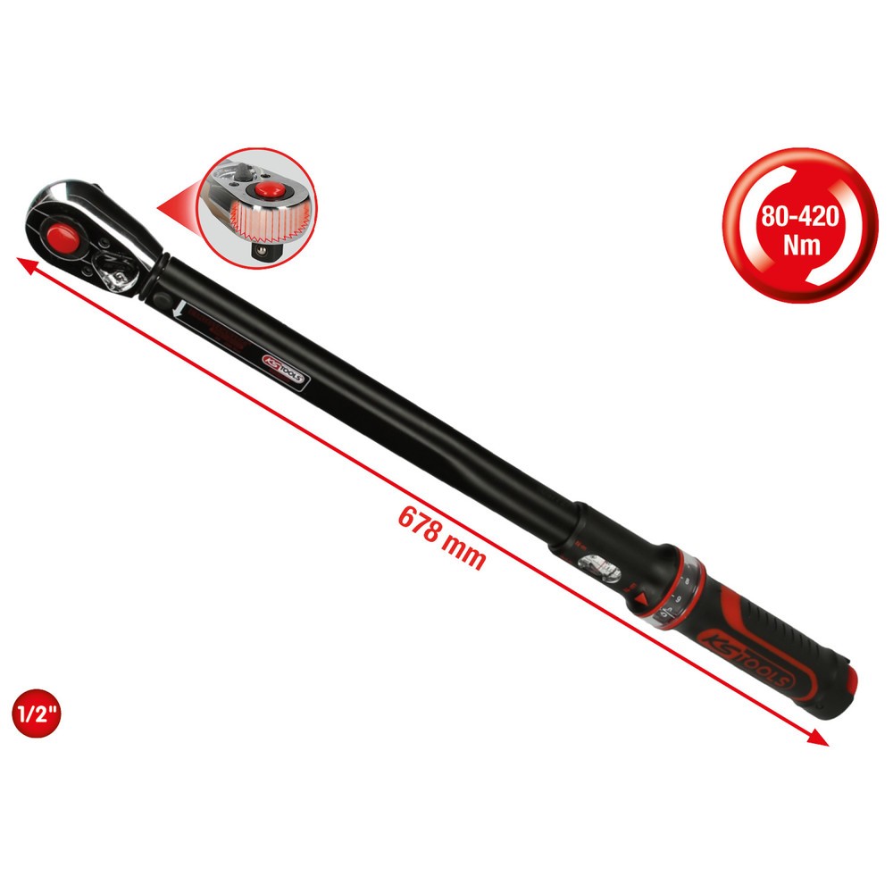 Produktabbildung: KS TOOLS 1/2" ERGOTORQUE®precision Ratschen-Drehmomentschlüssel, 80-420Nm