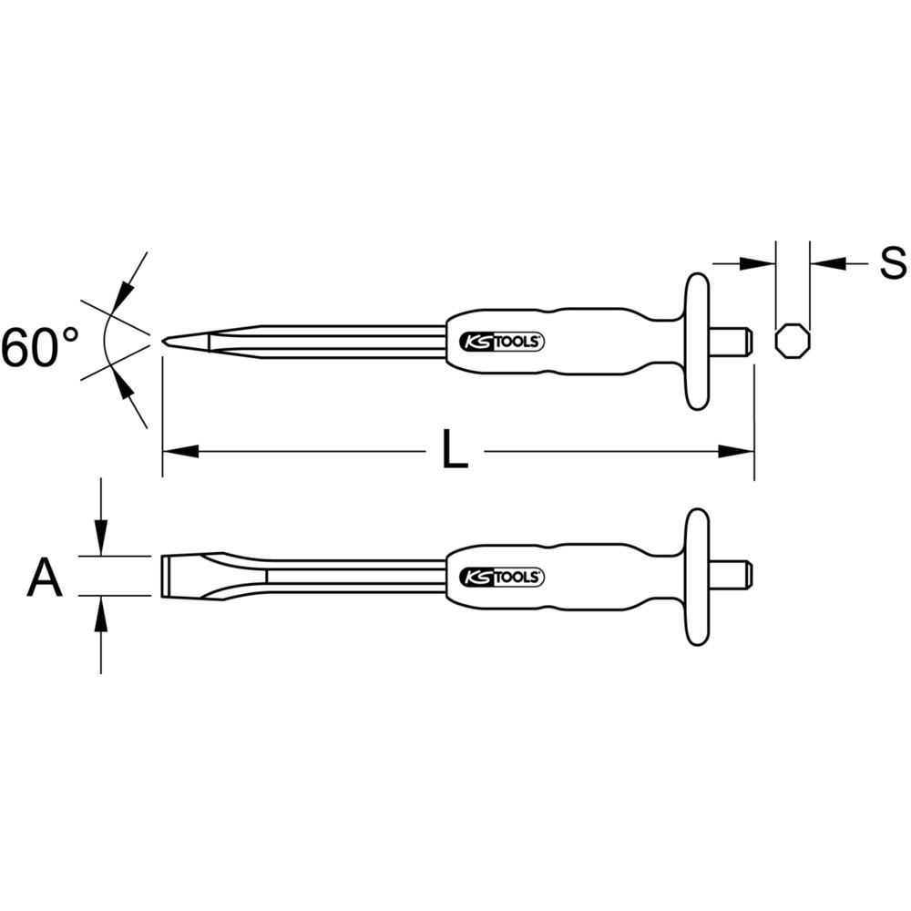 Produktabbildung: KS TOOLS Flachmeißel mit Handschutzgriff, 8-kant, 20mm