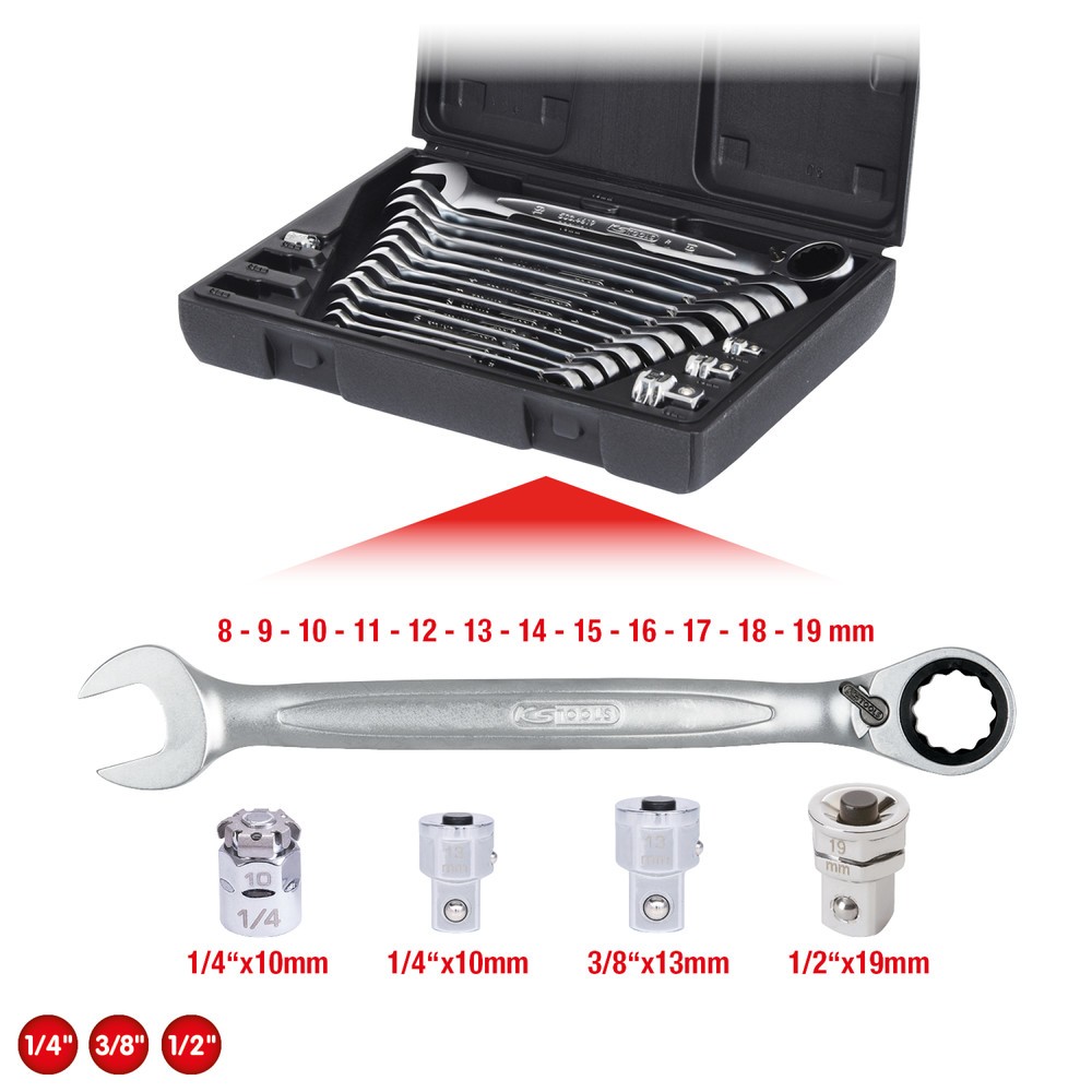 Produktabbildung Nr. 8: KS TOOLS GEARplus Ratschenringmaulschlüssel-Satz, umschaltbar,16-tlg