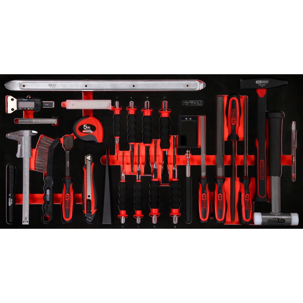 Produktabbildung: KS TOOLS Hammer- / Meißel- / und Messwerkzeug-Satz in Schaumstoffeinlage, 36-tlg