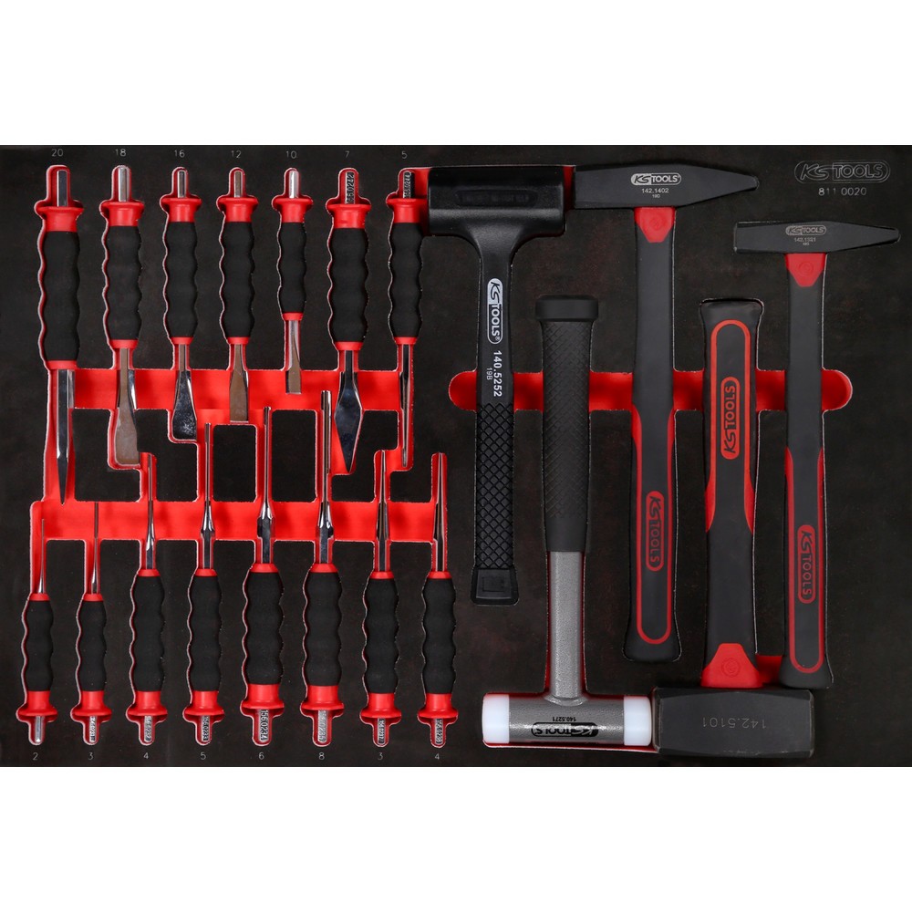 Produktabbildung Nr. 1: KS TOOLS Hammer- / und Meißel-Satz in Schaumstoffeinlage, 20-tlg