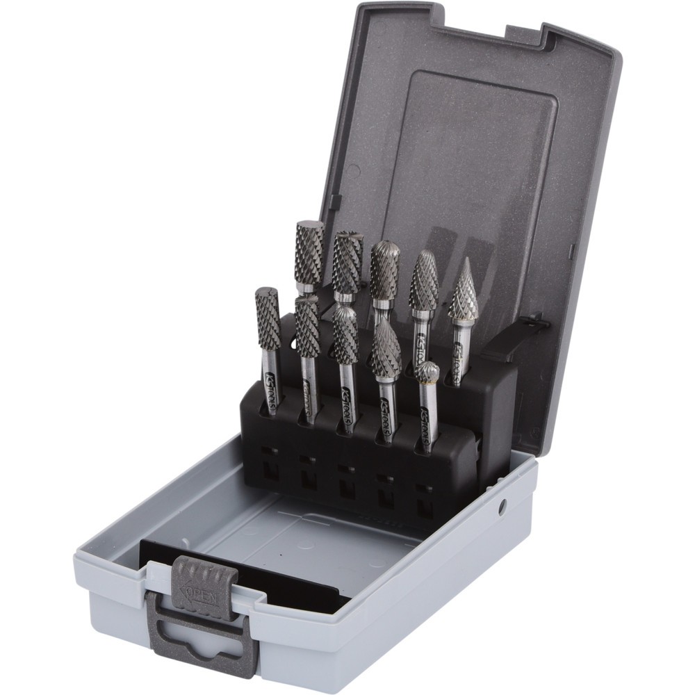 Produktabbildung: KS TOOLS HM Frässtift-Satz, Kunststoffkassette, 10-tlg