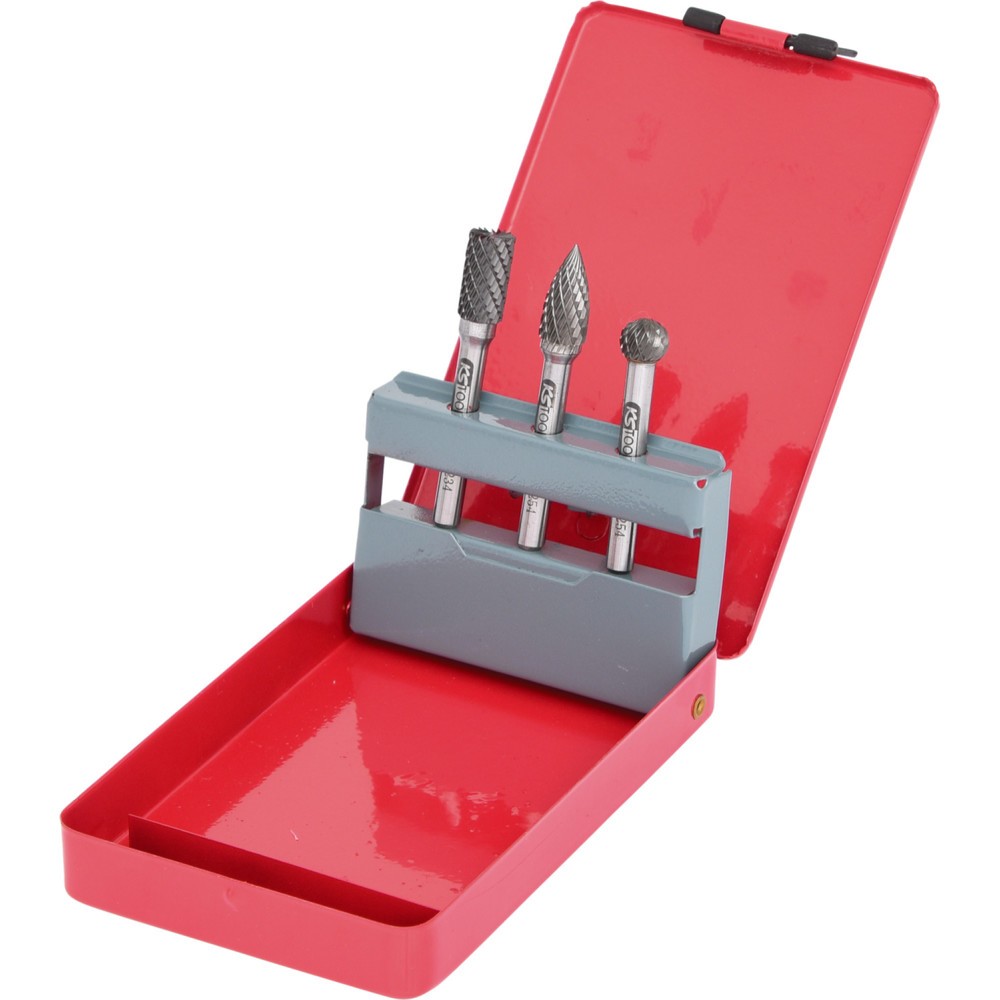 Produktabbildung Nr. 1: KS TOOLS HM Frässtift-Satz in Stahlblechkassette, 3-tlg