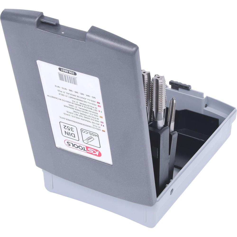 Produktabbildung Nr. 4: KS TOOLS HSS CO Handgewindebohrer-Satz M, Kunststoffkassette 21-tlgM3-M12