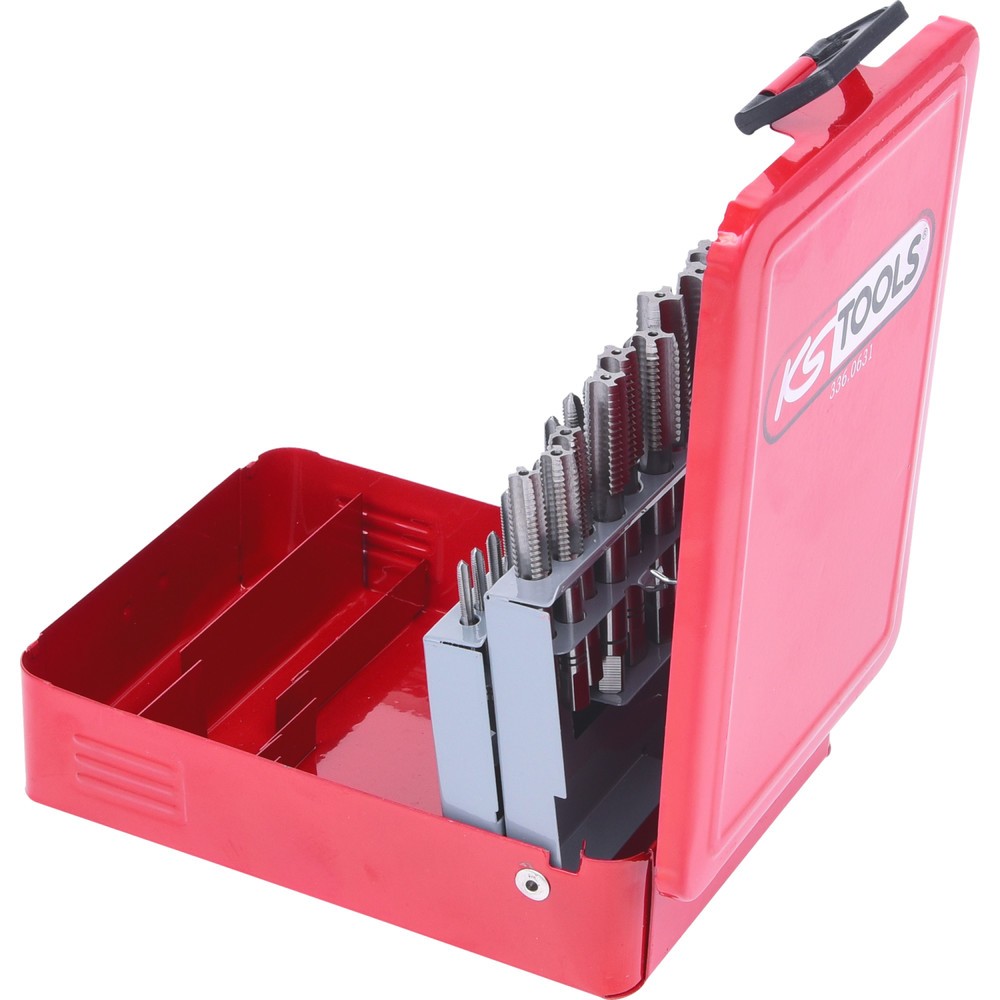 Produktabbildung Nr. 2: KS TOOLS HSS CO Handgewindebohrer-Satz M, Stahlblechkassette 21-tlgM3-M12