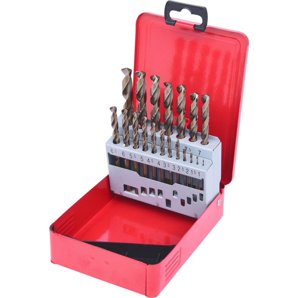 Produktabbildung: KS TOOLS HSS-G Co 5 Spiralbohrer-Satz, Stahlblechkassette 19-tlg 1-10mm
