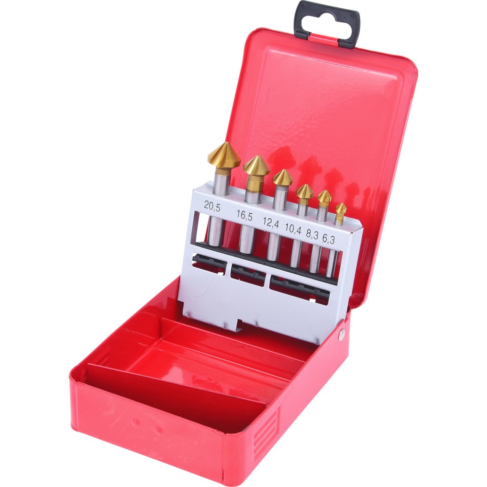 Produktabbildung: KS TOOLS HSS TiN Kegel-Entgratsenker-Satz, Stahlblechkassette 6-tlg