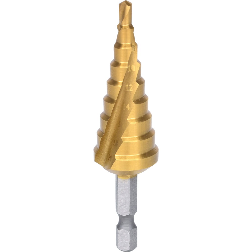 Produktabbildung Nr. 2: KS TOOLS 1/4" HSS-TiN Stufenbohrer-Bit,Ø 4-20mm, 9 Stufen