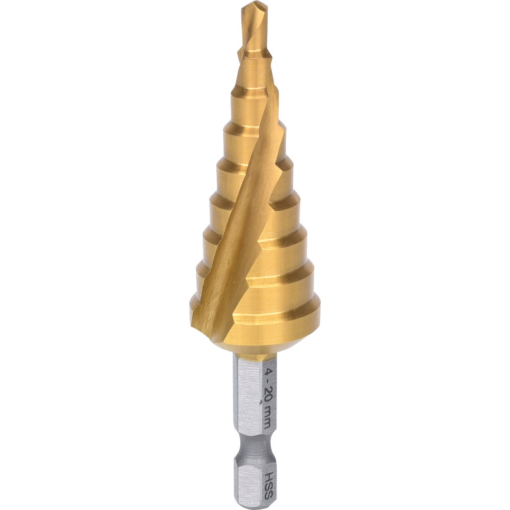 Produktabbildung Nr. 4: KS TOOLS 1/4" HSS-TiN Stufenbohrer-Bit,Ø 4-20mm, 9 Stufen