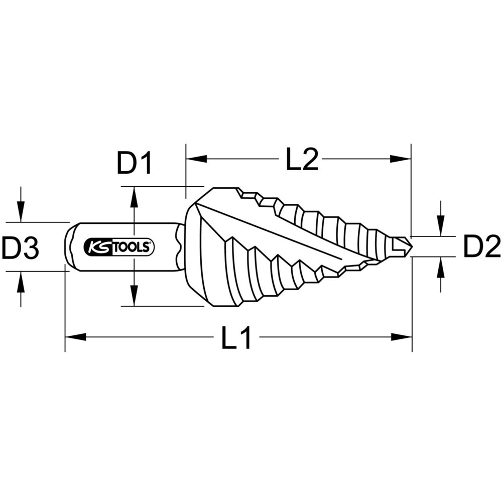 Produktabbildung: KS TOOLS HSS-TiN Stufenbohrer extra kurz,Ø 4-30mm, 14 Stufen