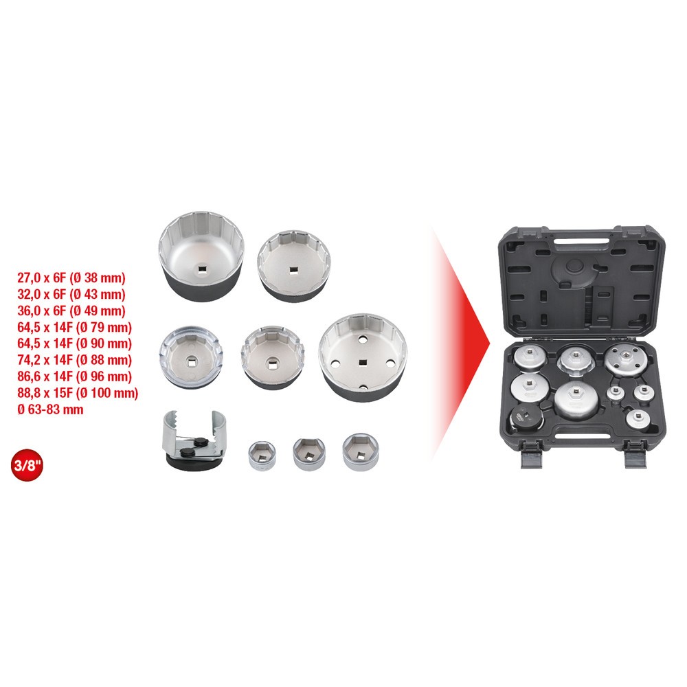 Produktabbildung Nr. 4: KS TOOLS Öldienstschlüssel-Satz für Ölfilter- und Filtergehäusedeckel, 9-tlg