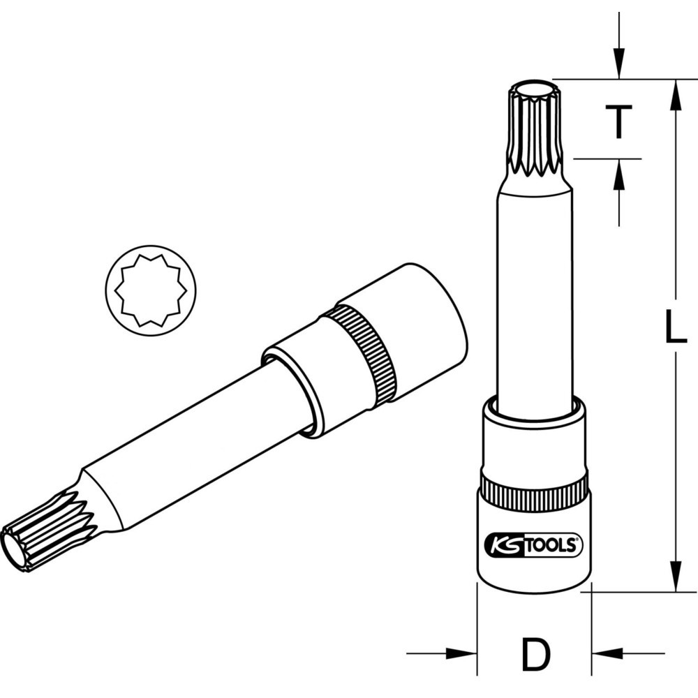 Produktabbildung Nr. 3: KS TOOLS OZ Spezial-Alu-Felgen-Bit-Stecknuss für mehrteilige OZ-Felgen, 8 mm, Länge 90 mm