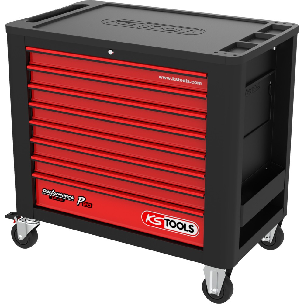 Produktabbildung: KS TOOLS PERFORMANCEplus P20 SCHWARZ/ROT Werkstattwagen mit 8 Schubladen
