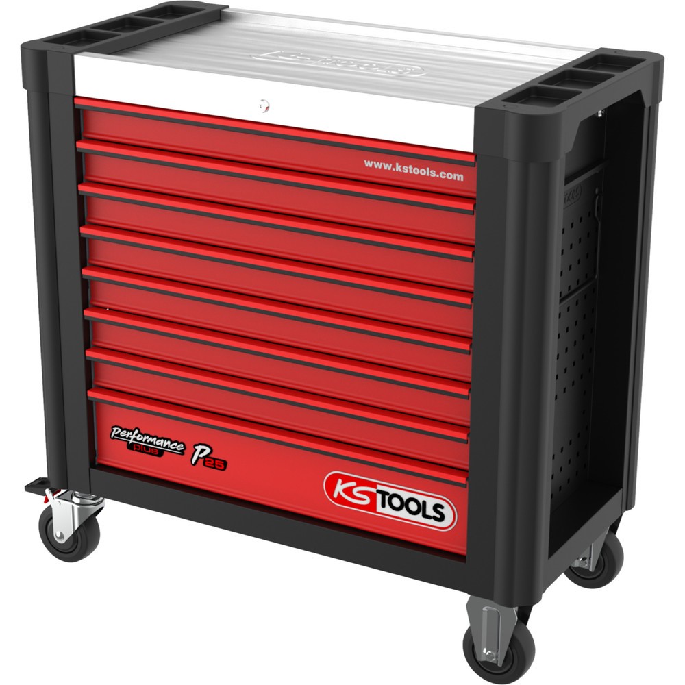 Produktabbildung: KS TOOLS PERFORMANCEplus P25 SCHWARZ/ROT Werkstattwagen mit 8 Schubladen