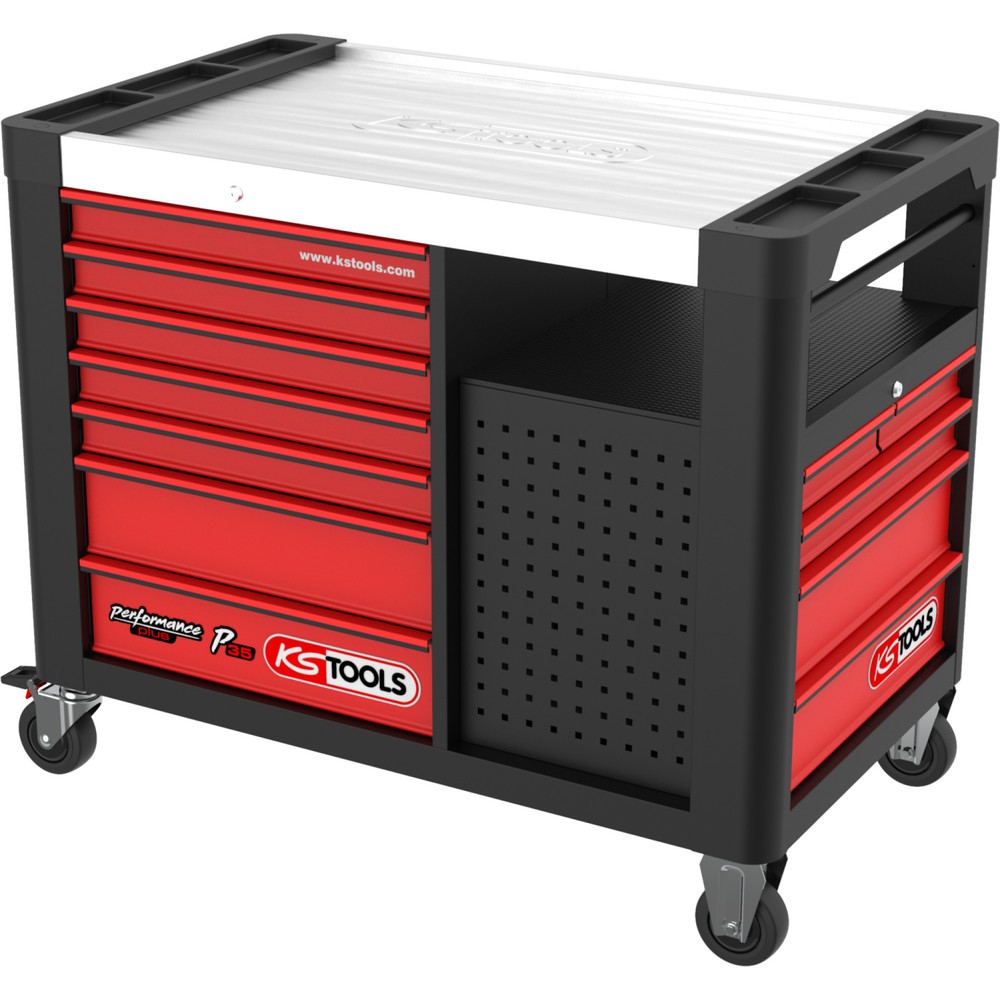 Produktabbildung: KS TOOLS PERFORMANCEplus P35 SCHWARZ/ROT Werkstattwagen mit 12 Schubladen