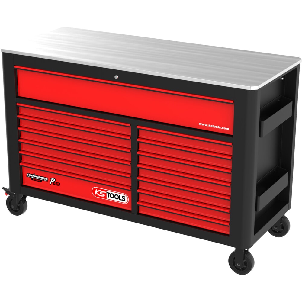 Produktabbildung: KS TOOLS PERFORMANCEplus P45 SCHWARZ/ROT Werkstattwagen mit 14 Schubladen