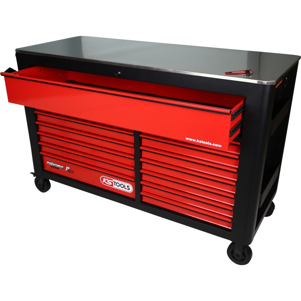 Produktabbildung: KS TOOLS PERFORMANCEplus P45 SCHWARZ/ROT Werkstattwagen mit 14 Schubladen