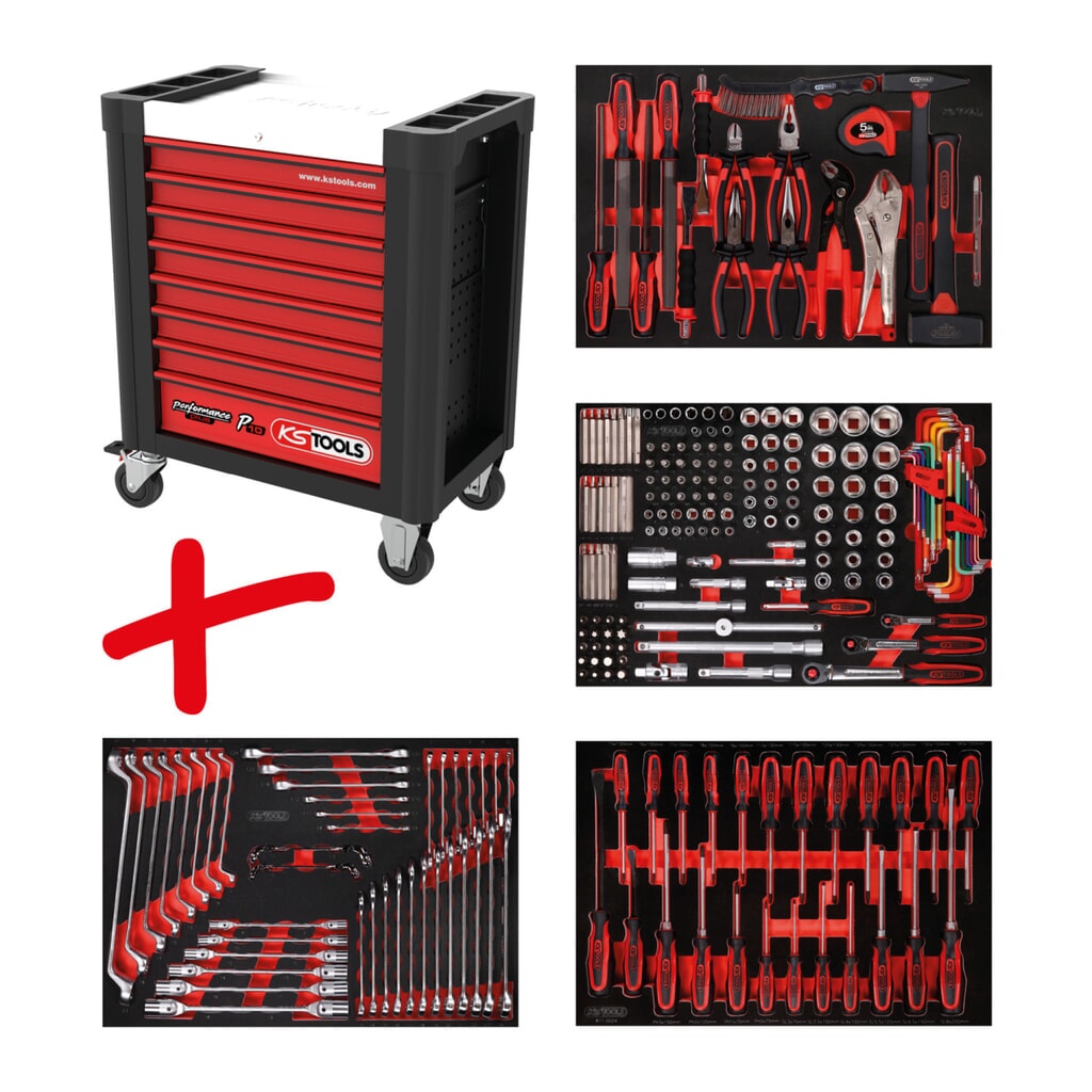 KS TOOLS Performanceplus Werkstattwagen-Satz P10 mit 241 Werkzeugen für 4 Schubladen Produktabbildung: KS TOOLS Performanceplus Werkstattwagen-Satz P10 mit 241 Werkzeugen für 4 Schubladen