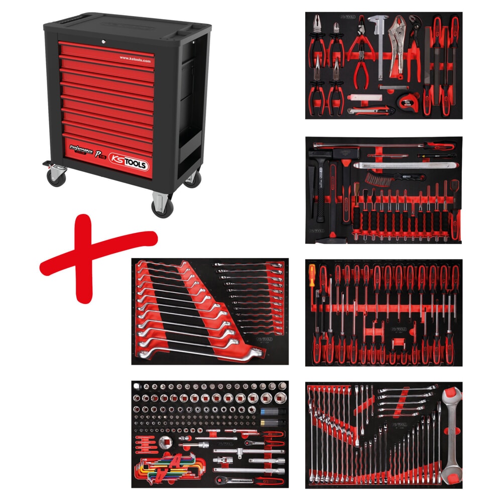Produktabbildung: KS TOOLS Performanceplus Werkstattwagen-Satz P15 mit 284 Werkzeugen für 6 Schubladen