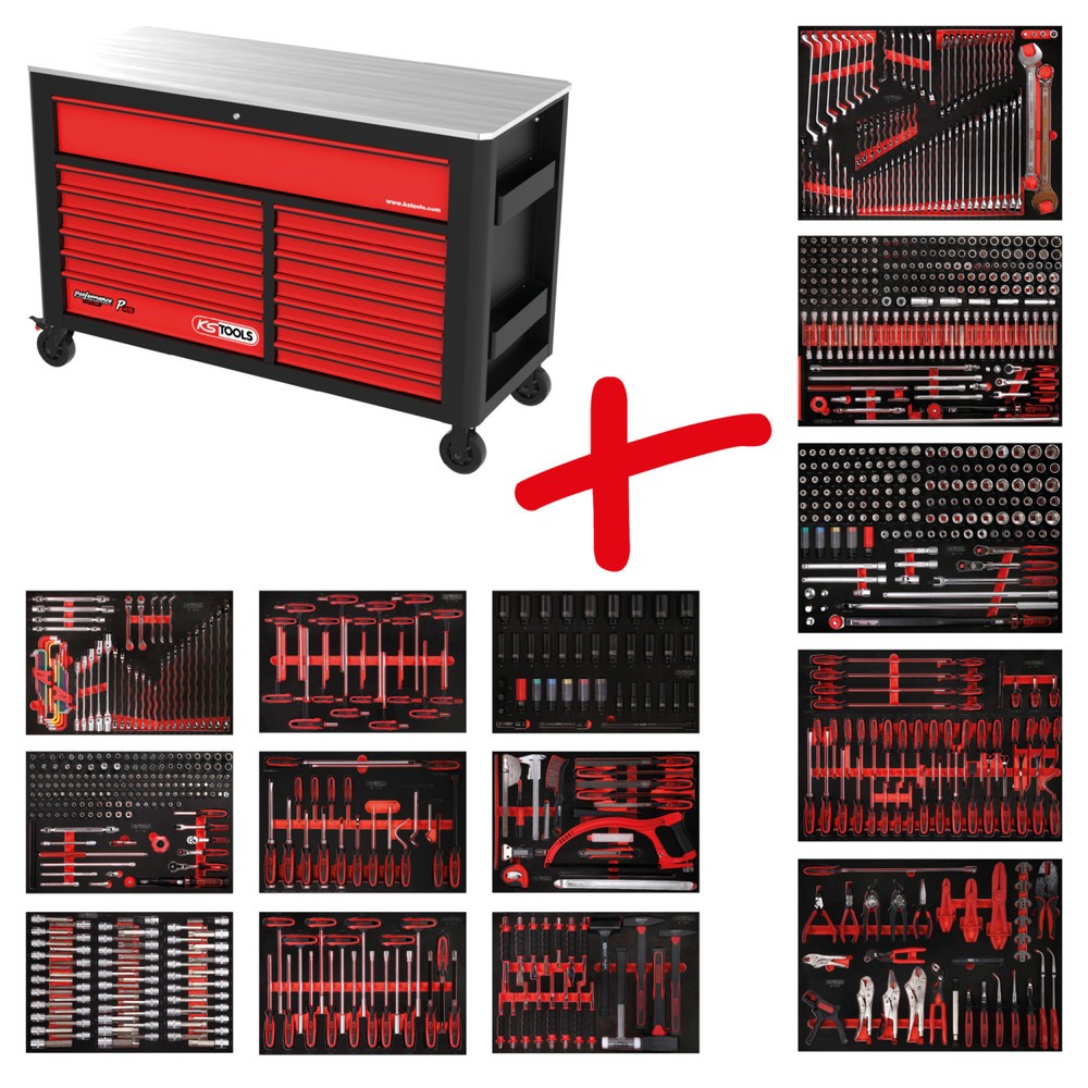 Produktabbildung: KS TOOLS Performanceplus Werkstattwagen-Satz P45 mit 950 Werkzeugen für 13 Schubladen