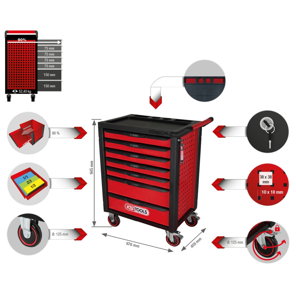 Produktabbildung Nr. 12: KS TOOLS RACINGline SCHWARZ/ROT Werkstattwagen mit 7 Schubladen
