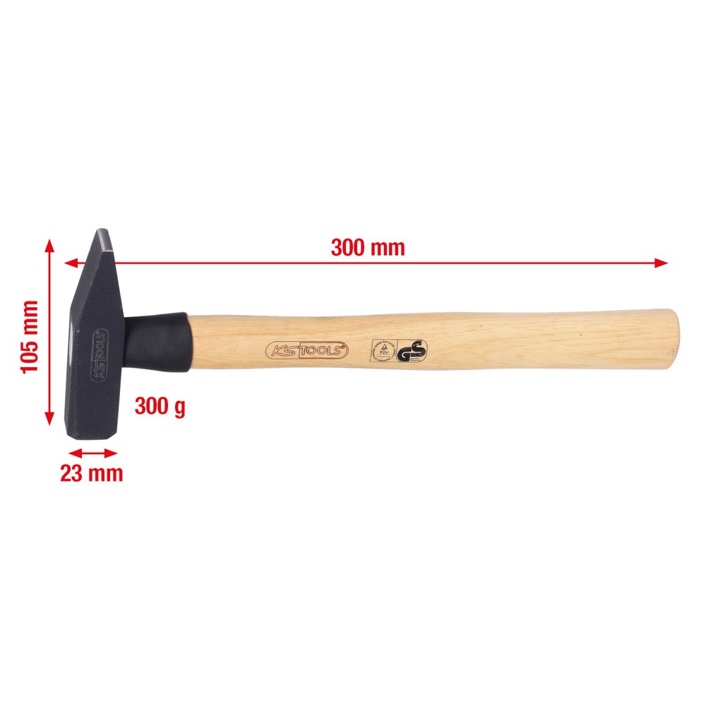 Produktabbildung Nr. 3: KS TOOLS Schlosserhammer mit Hickorystiel, 300g