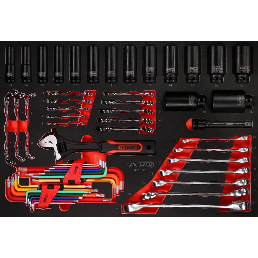 KS TOOLS Schraubenschlüssel- / und Kraft-Stecknuss-Satz in Schaumstoffeinlage, 55-tlg Produktabbildung: KS TOOLS Schraubenschlüssel- / und Kraft-Stecknuss-Satz in Schaumstoffeinlage, 55-tlg