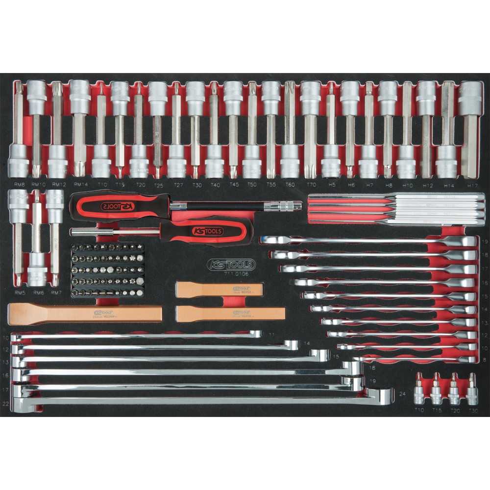 Produktabbildung: KS TOOLS Meißel-, Schlüssel-, Bit-Stecknuss-Satz, 106-tlg, 1/1 Systemeinlage