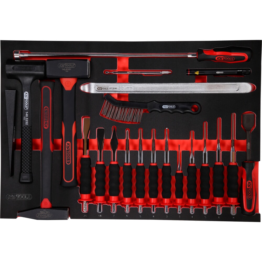 Produktabbildung Nr. 1: KS TOOLS Hammer- / und Meißel-Satz in Schaumstoffeinlage, 22-tlg