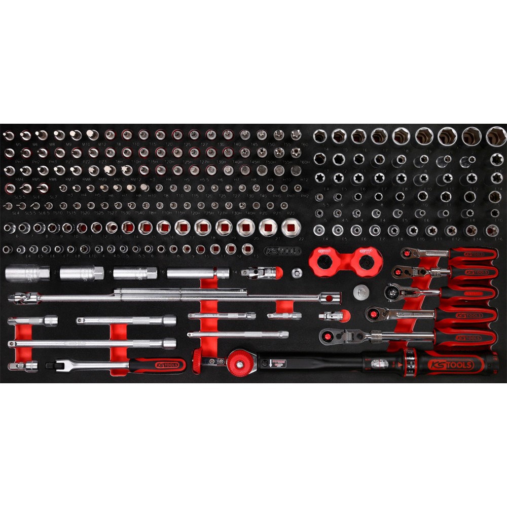 Produktabbildung: KS TOOLS 1/4'' + 3/8'' Steckschlüssel-Satz in Schaumstoffeinlage, 213-tlg
