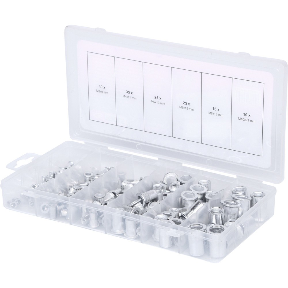 Produktabbildung Nr. 1: KS TOOLS Sortiment Gewindenieten, Aluminium, M3x9mm-M10x21mm, 150-tlg
