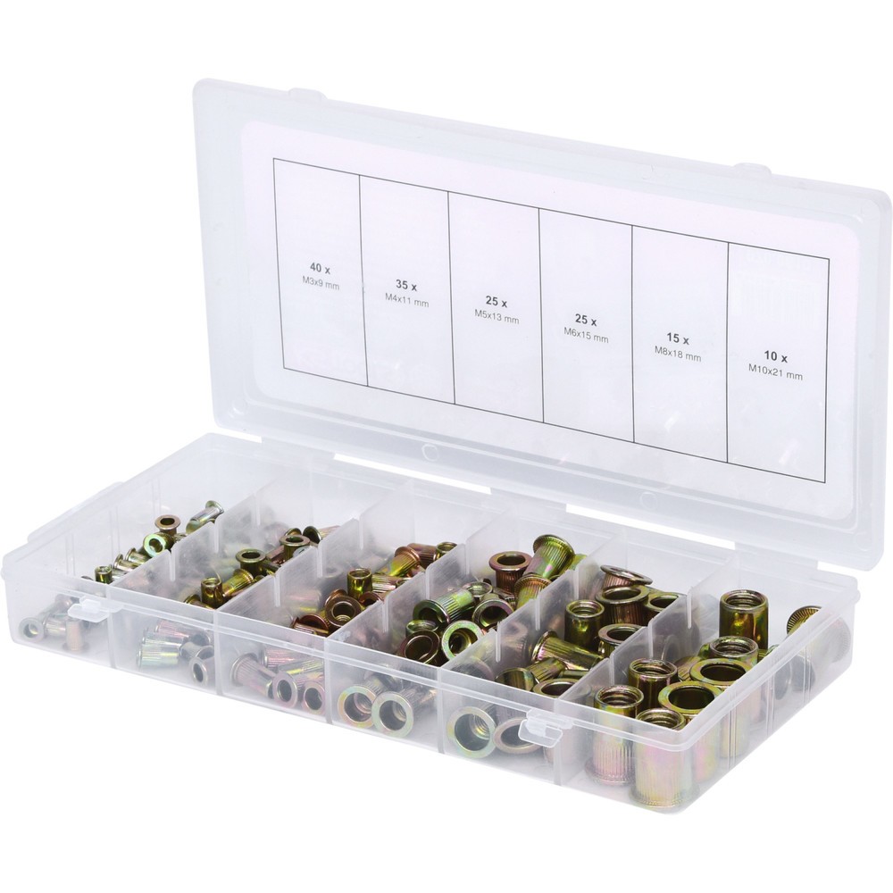 Produktabbildung Nr. 1: KS TOOLS Sortiment Gewindenieten, Stahl, M3x9mm-M10x21mm, 150-tlg