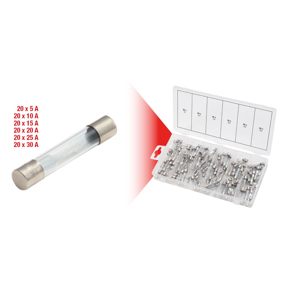 Produktabbildung Nr. 2: KS TOOLS Sortiment Glassicherungen, 5-30A, 120-tlg