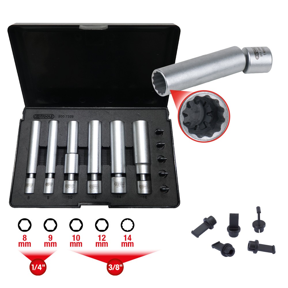 Produktabbildung Nr. 2: KS TOOLS 1/4" + 3/8" Spezial-Glüh- und Zündkerzen-Stecknuss-Satz mit Gelenk, 11-tlg
