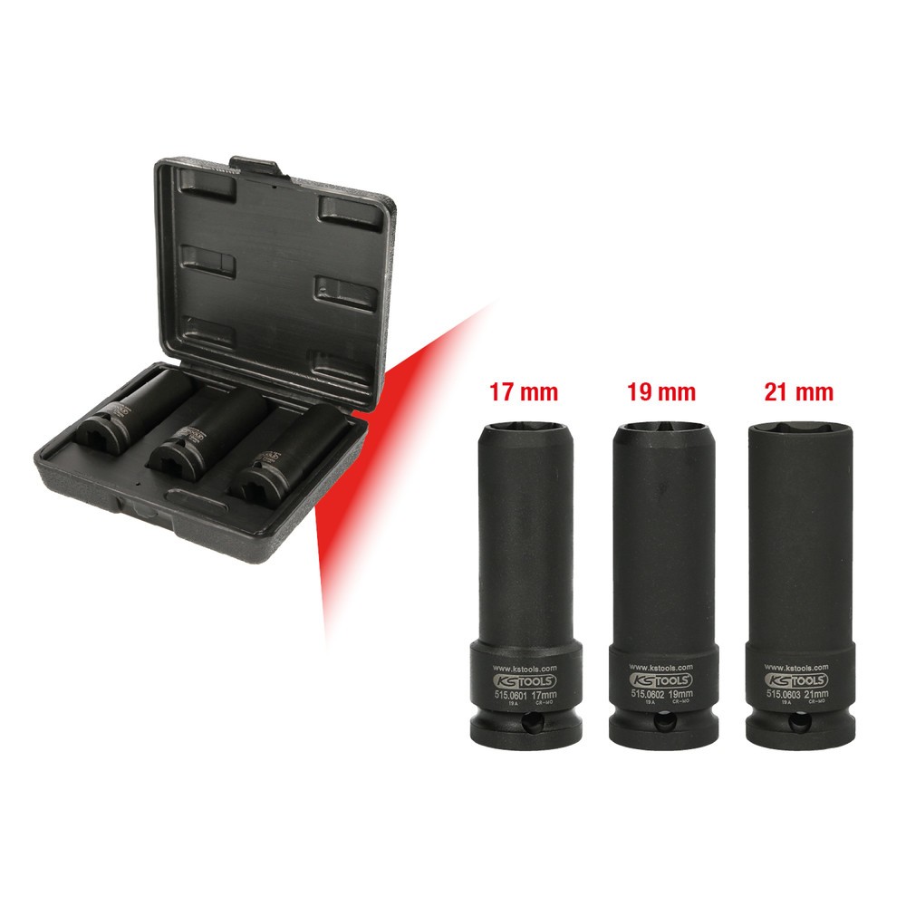 Produktabbildung Nr. 9: KS TOOLS 1/2" Spezial-Kraft-Stecknuss-Satz für geschraubte Spurplatten, 3-tlg