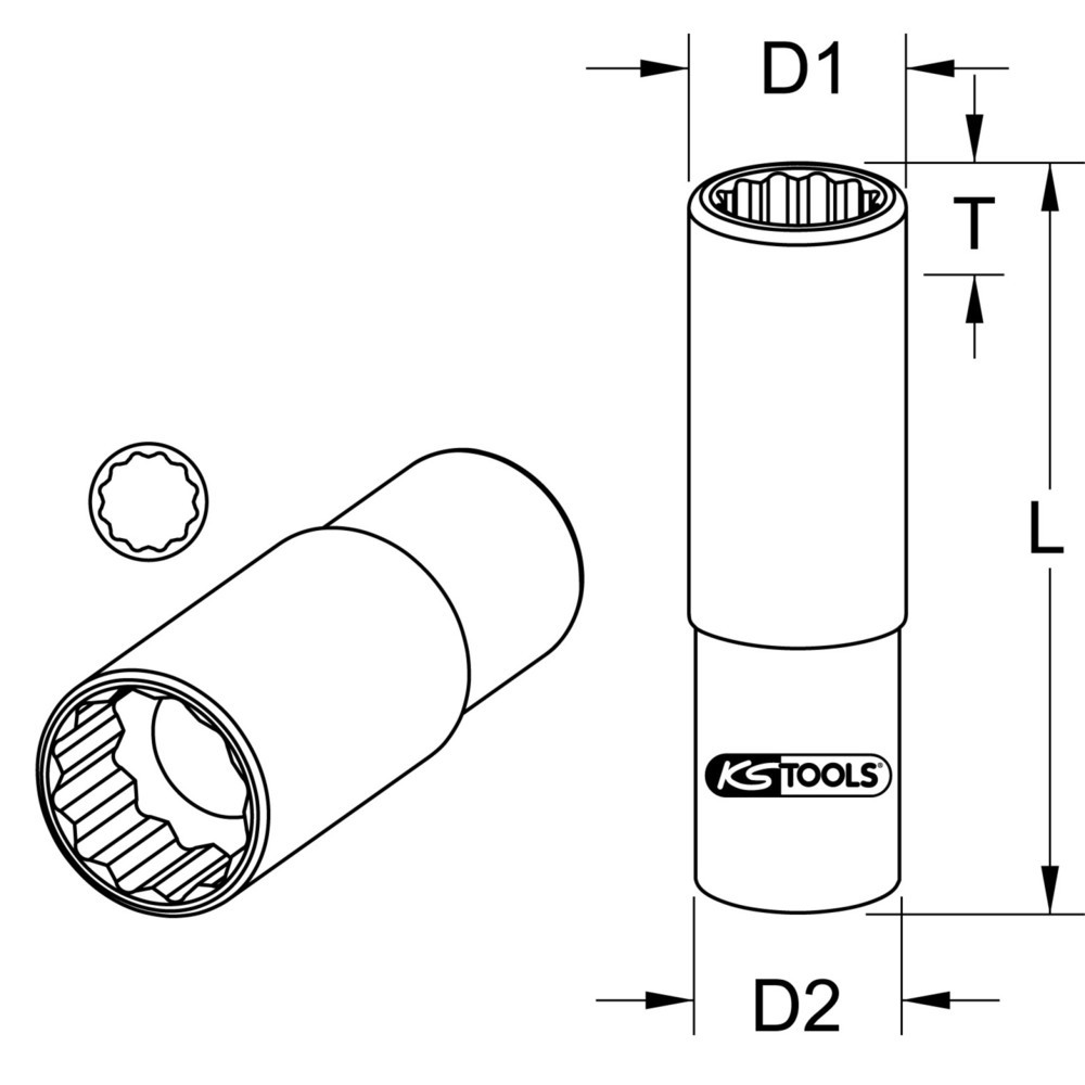 Produktabbildung: KS TOOLS 3/8" Spezial-Zündkerzen-Stecknuss, dünnwandig, 14mm