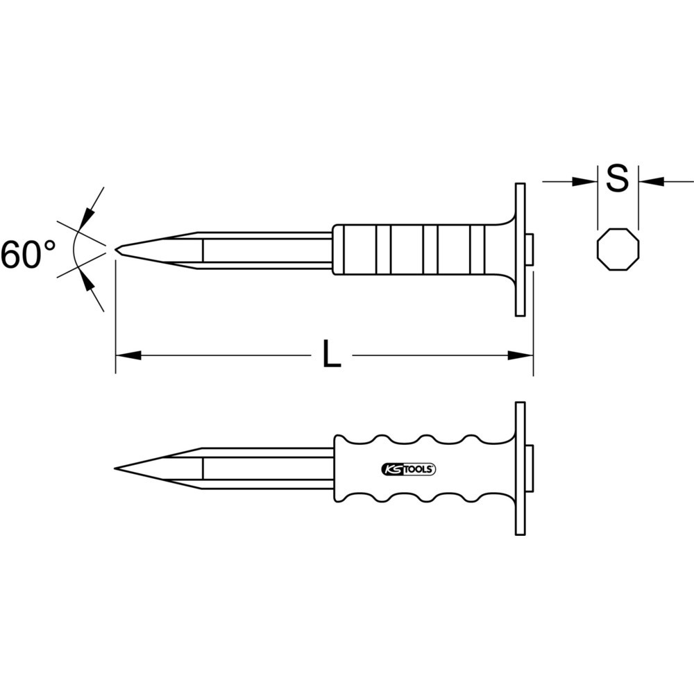 Produktabbildung: KS TOOLS Spitzmeißel mit Handschutzgriff, 8-kant, 20x800mm