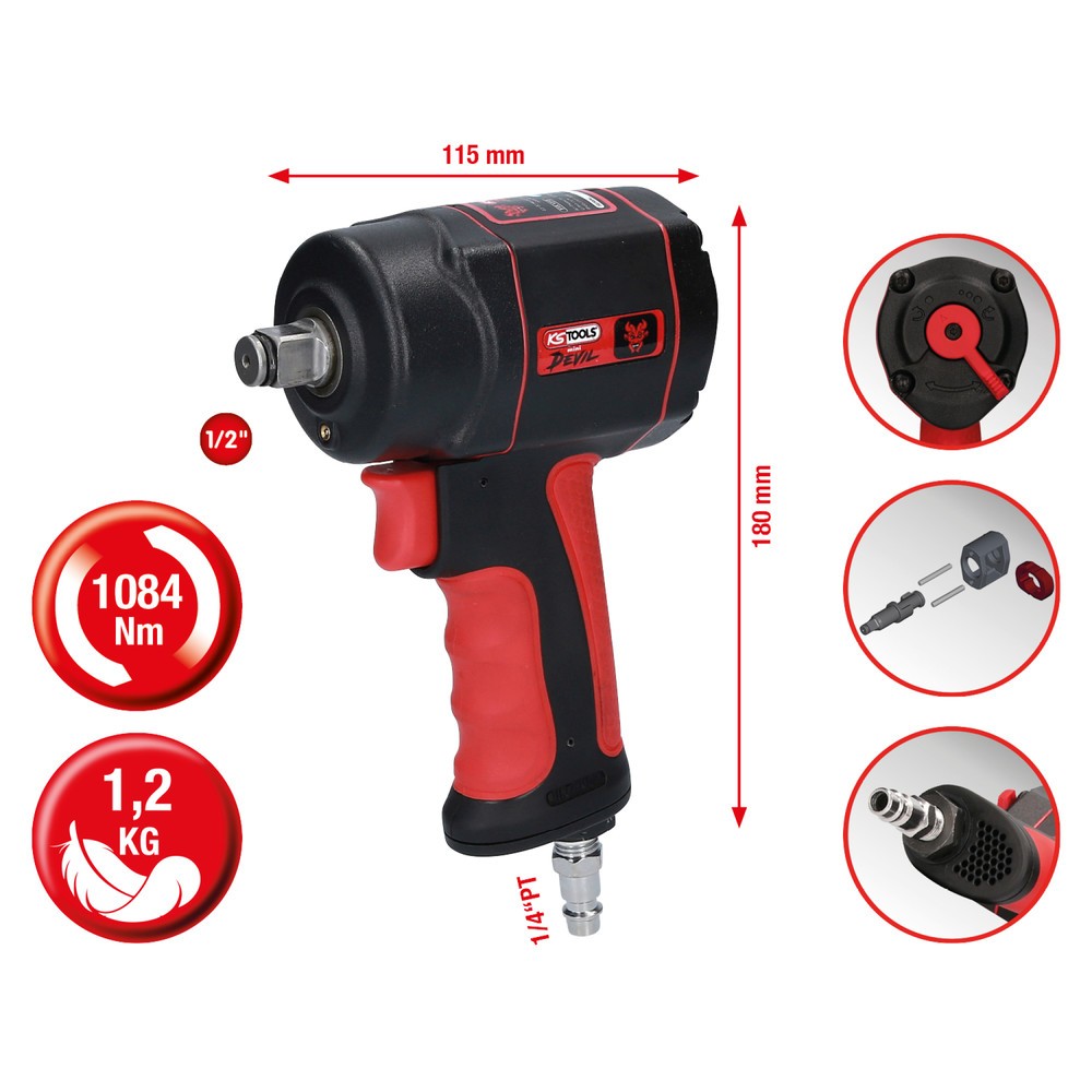 Produktabbildung Nr. 8: KS TOOLS 1/2" THE miniDEVIL Hochleistungs-Druckluft-Schlagschrauber, 1084Nm