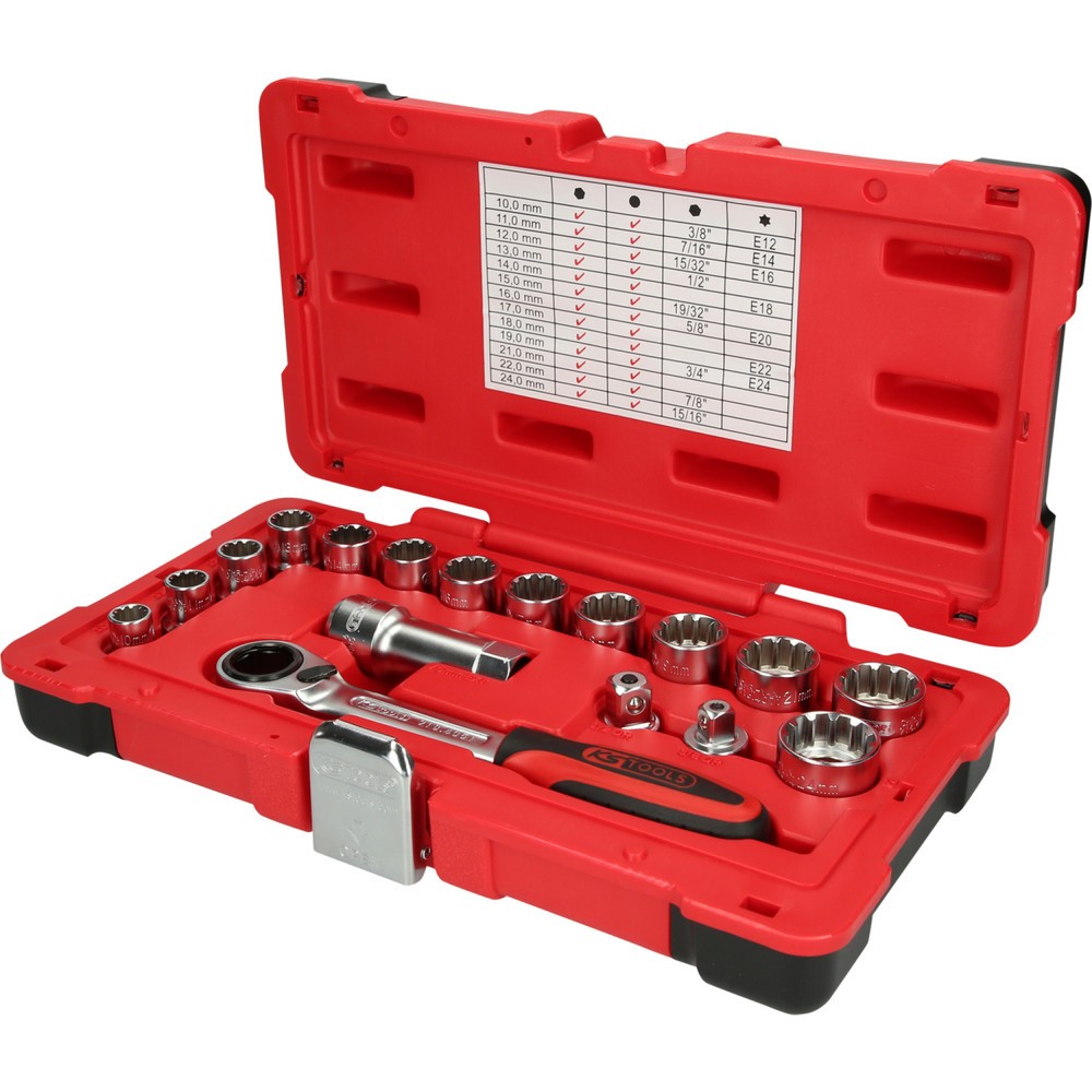 Produktabbildung Nr. 1: KS TOOLS 3/8"+1/2" TRIPLEplus Durchgangs-Steckschlüssel-Satz, 17-tlg