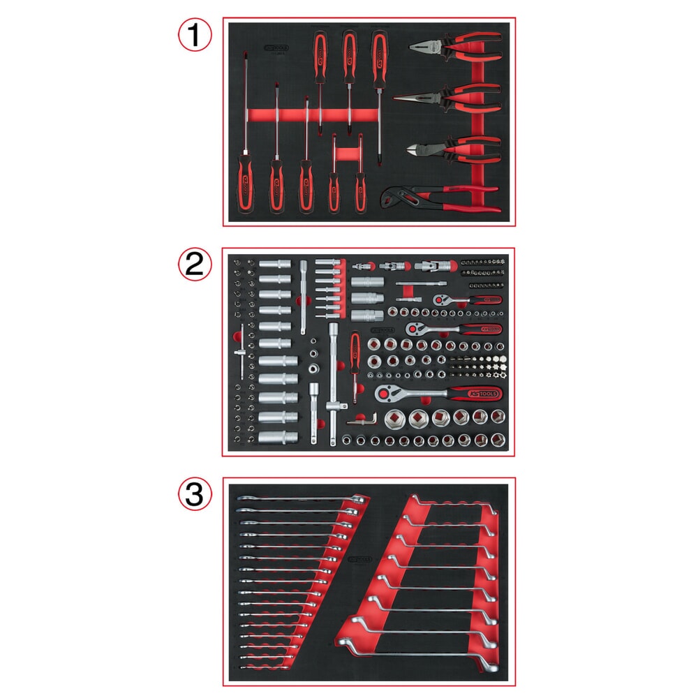 KS TOOLS Universal-Systemeinlagen-Satz für 3 Schubladen mit 215 Premium-Werkzeugen Produktabbildung: KS TOOLS Universal-Systemeinlagen-Satz für 3 Schubladen mit 215 Premium-Werkzeugen