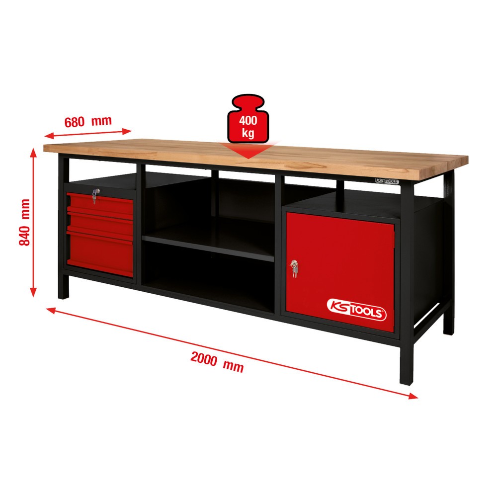 Produktabbildung Nr. 5: KS TOOLS XXL-Werkbank mit 3 Schubladen und 1 Tür
