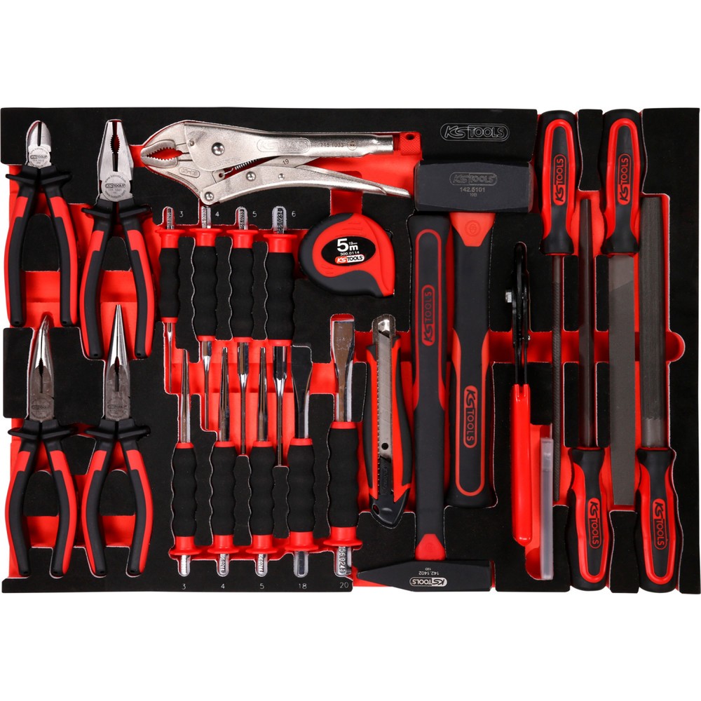 Produktabbildung Nr. 1: KS TOOLS Zangen- / Hammer- / und Meißel-Satz in Schaumstoffeinlage, 33-tlg