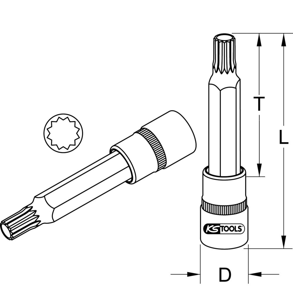 Produktabbildung: KS TOOLS 1/2" Bit-Stecknuss XZN, M12, 140 mm