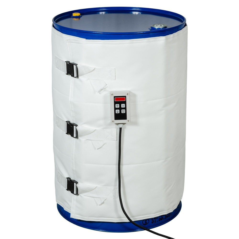 Produktabbildung: Kuhlmann Fass-Heizmanschette für Lebensmittel- und Pharmaindustrie, 200-220 l, 0-120ºC, 230 V, 1.200 W, LxH 1.990 x 800 mm