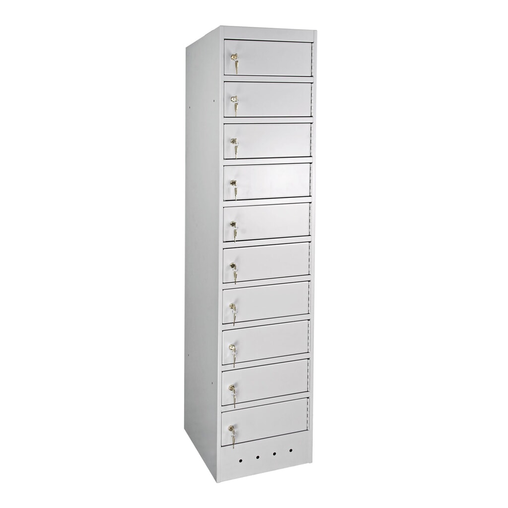Laptop-Schließfachschrank, HxBxT 1.800 x 400 x 500 mm, 10 Fächer inkl. Stromversorgung Produktabbildung: Laptop-Schließfachschrank, HxBxT 1.800 x 400 x 500 mm, 10 Fächer inkl. Stromversorgung